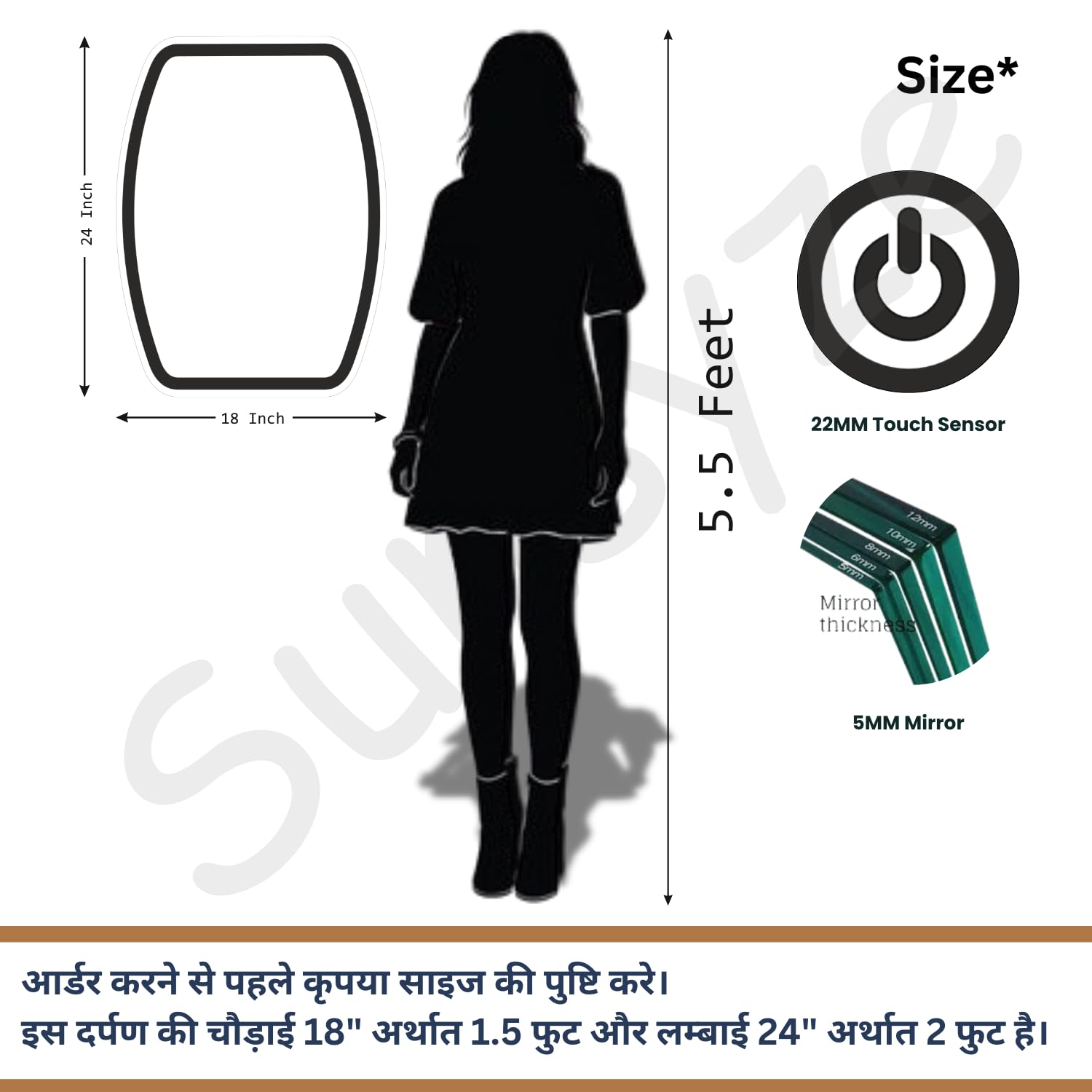 Sunsyze Modern Led Mirror for Bathroom & Bedroom, Styles Mirror with Light - Image 3