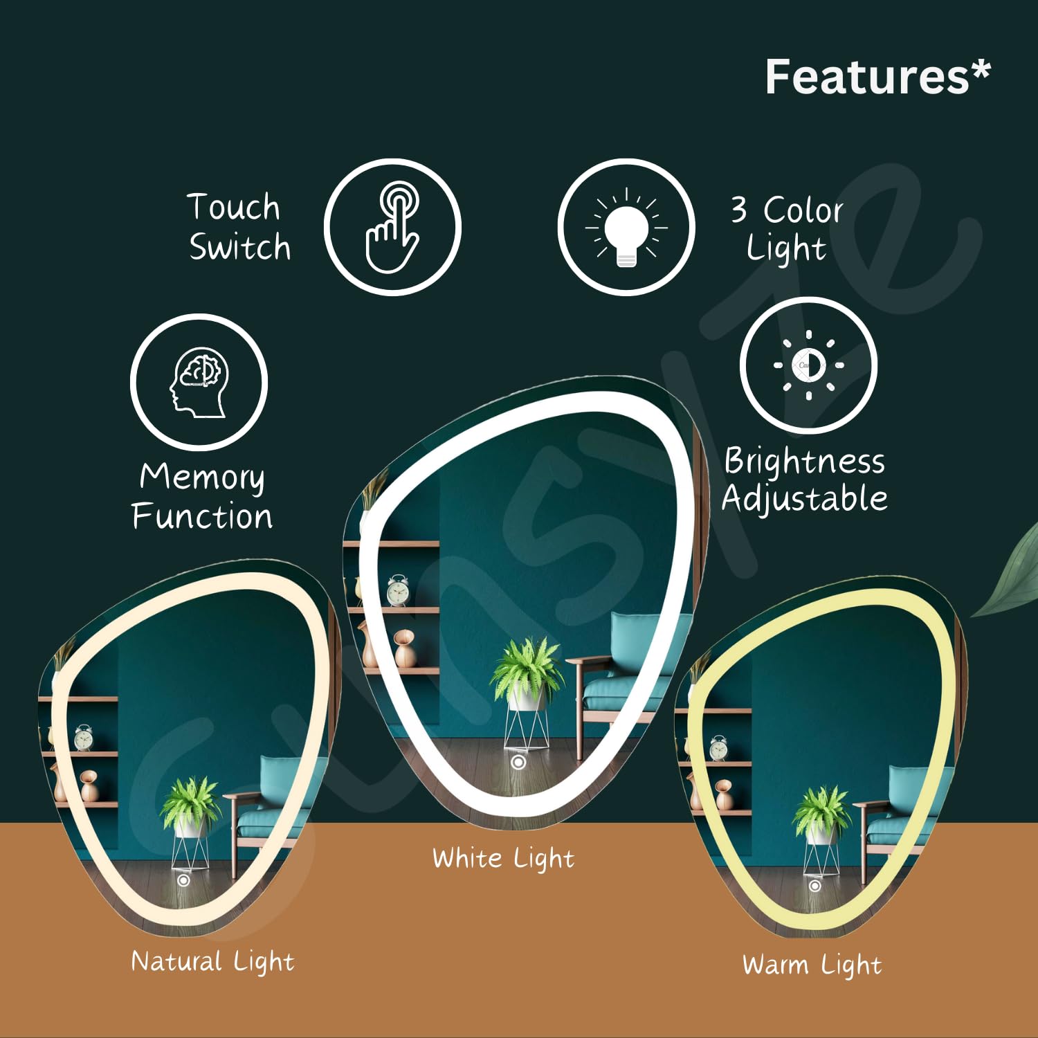 Sunsyze Modern Led Mirror for Bathroom & Bedroom, Styles Mirror with Light - Image 6