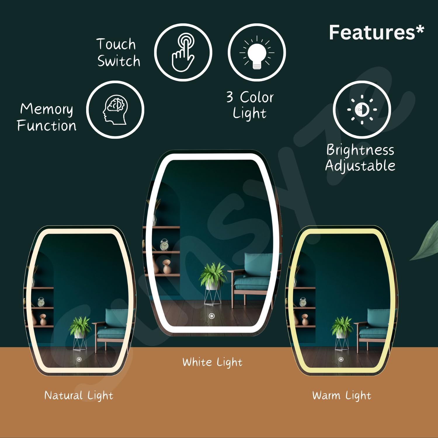 Sunsyze Modern Led Mirror for Bathroom & Bedroom, Styles Mirror with Light - Image 6